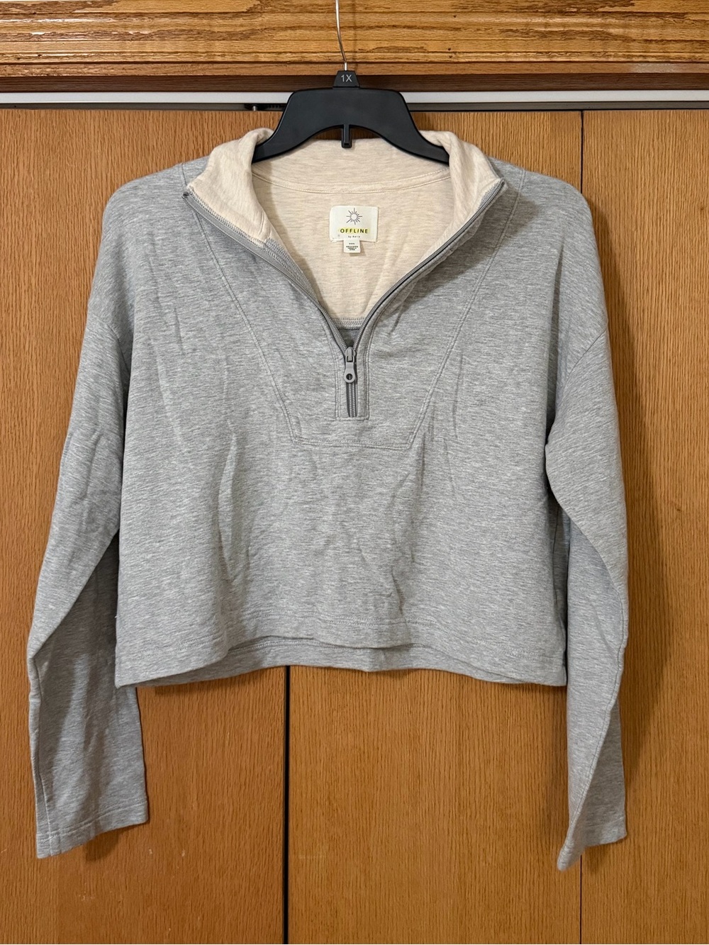 Light Gray Half-Zip Cropped Pullover